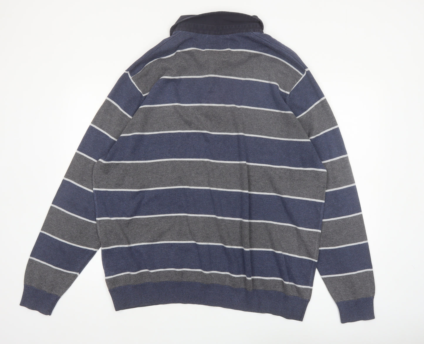 Atlantic Bay Men's Blue Striped Collared Henley Jumper 2XL