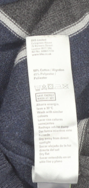 Atlantic Bay Men's Blue Striped Collared Henley Jumper 2XL