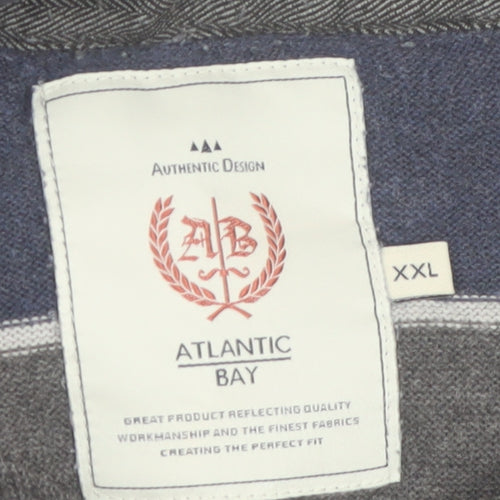 Atlantic Bay Men's Blue Striped Collared Henley Jumper 2XL