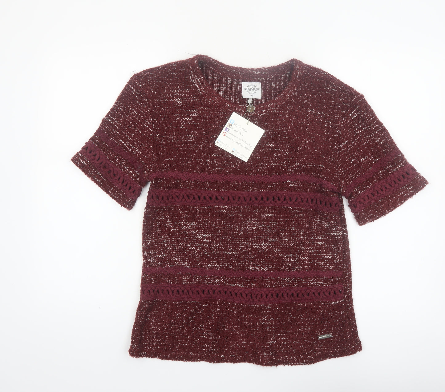 Tailor & Elbaz Women's Red Knit Short Sleeve Pullover Jumper XS