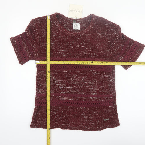 Tailor & Elbaz Women's Red Knit Short Sleeve Pullover Jumper XS