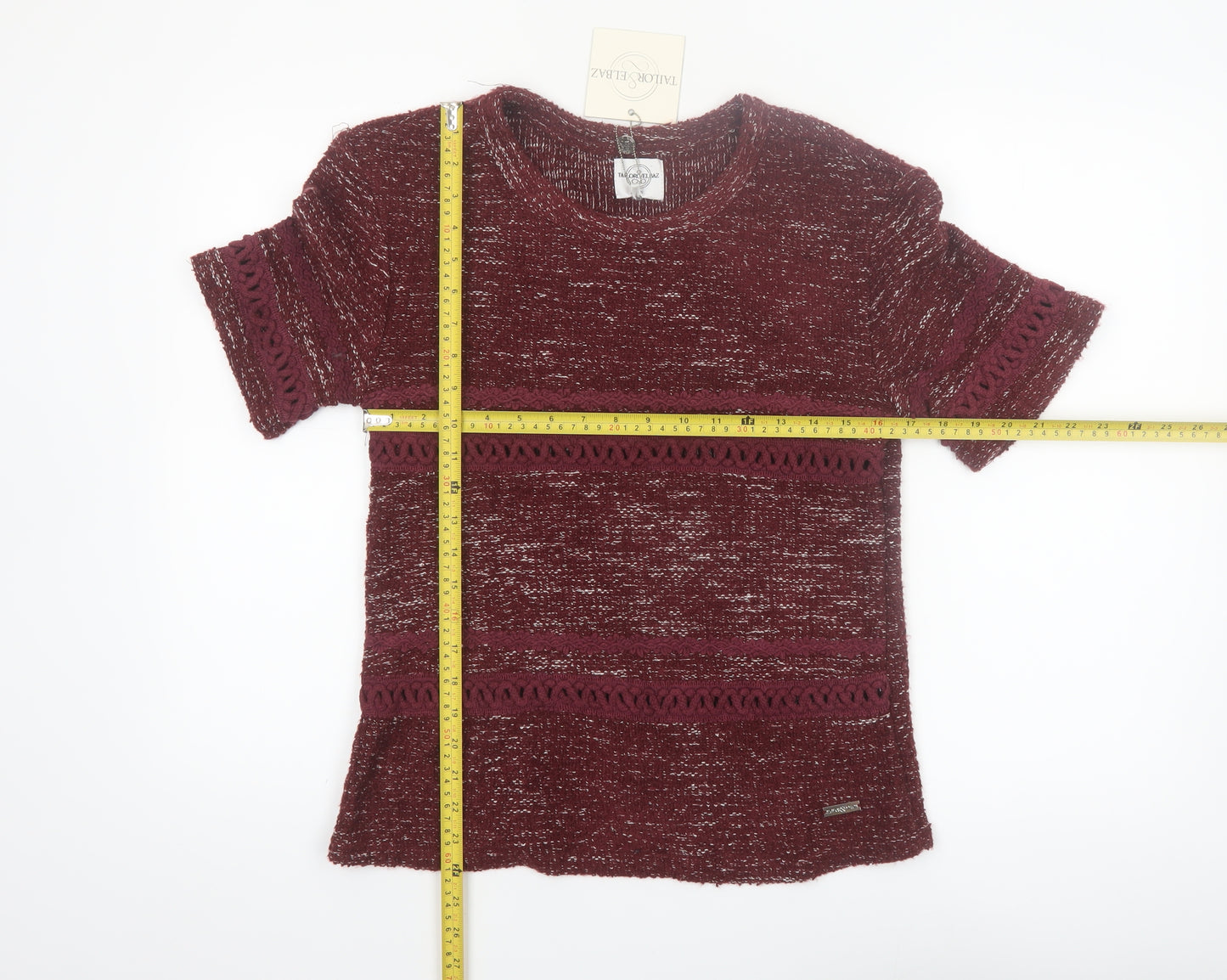 Tailor & Elbaz Women's Red Knit Short Sleeve Pullover Jumper XS