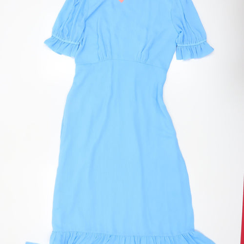 Finery Women Blue Midi Fit & Flare Dress UK 10 Short Sleeve Ruffle
