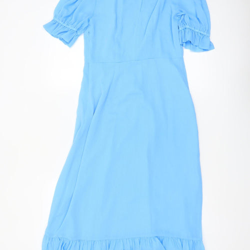 Finery Women Blue Midi Fit & Flare Dress UK 10 Short Sleeve Ruffle