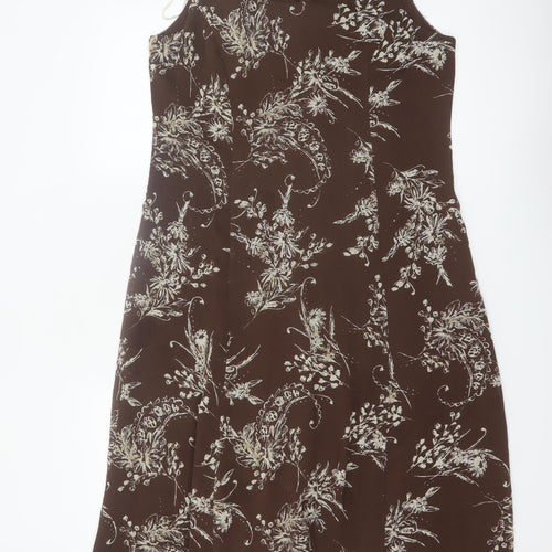 Studio I Women Brown Floral Sleeveless A-Line Dress Size 12