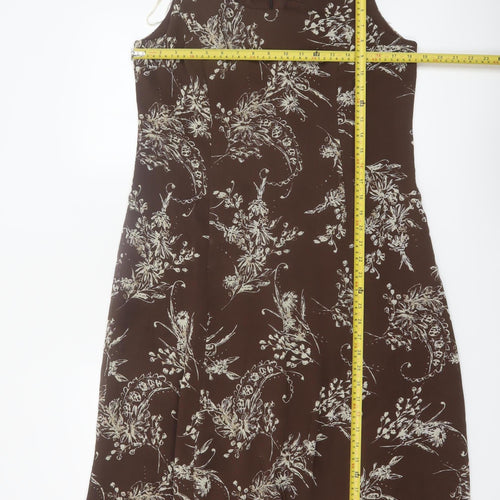 Studio I Women Brown Floral Sleeveless A-Line Dress Size 12