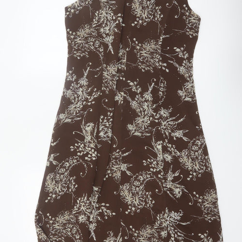 Studio I Women Brown Floral Sleeveless A-Line Dress Size 12