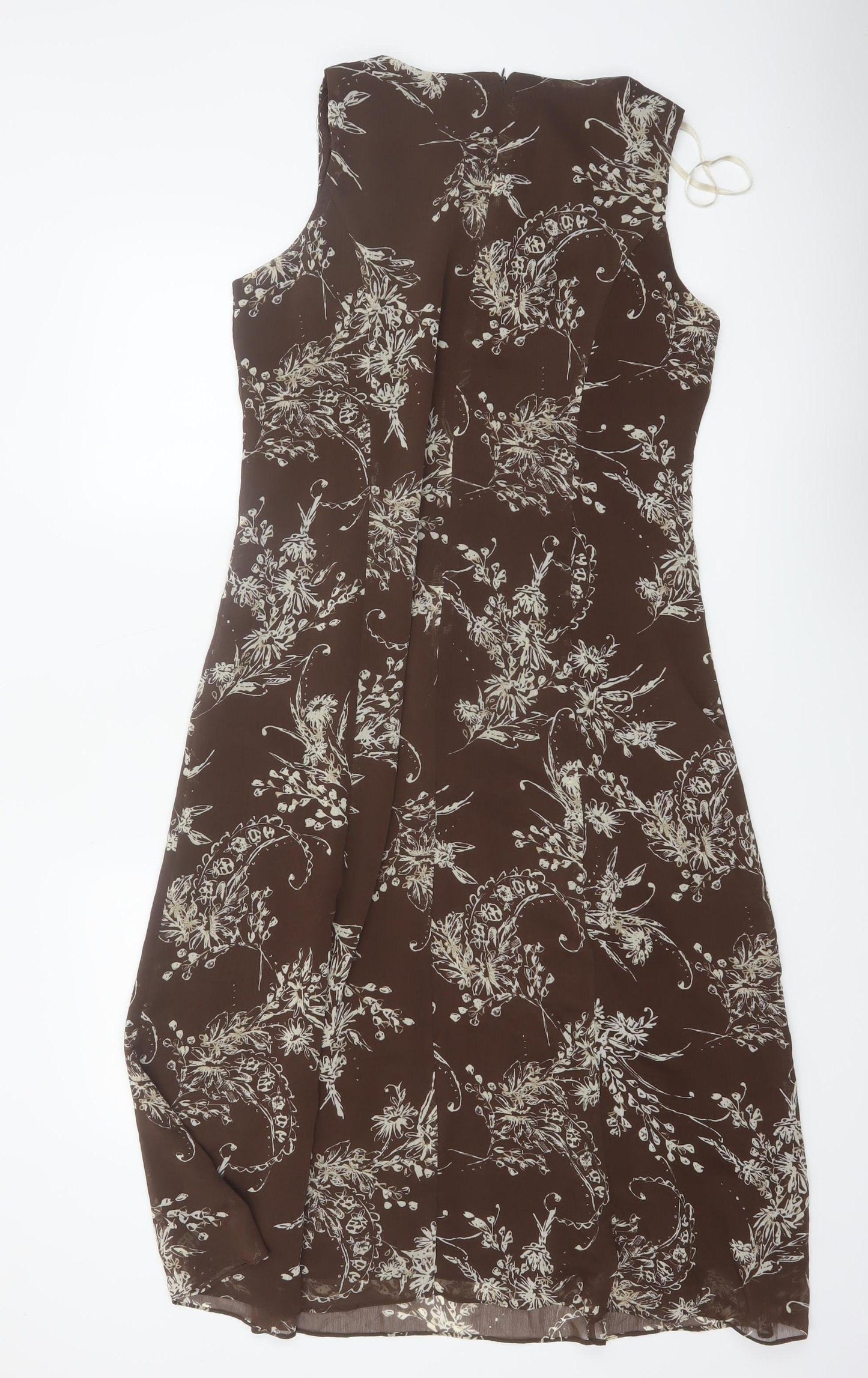 Studio I Women Brown Floral Sleeveless A-Line Dress Size 12