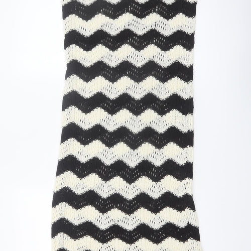 New Look Women’s Black Beige Crochet Knit Midi Slip Dress Size M