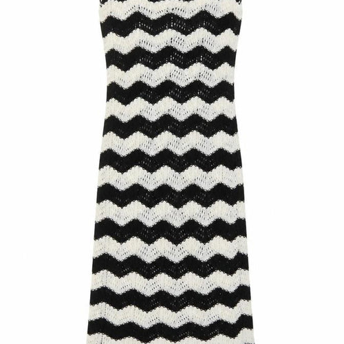 New Look Women’s Black Beige Crochet Knit Midi Slip Dress Size M