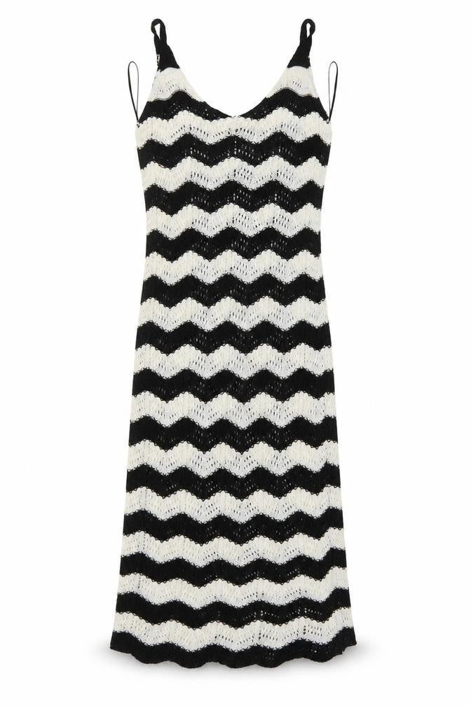 New Look Women’s Black Beige Crochet Knit Midi Slip Dress Size M