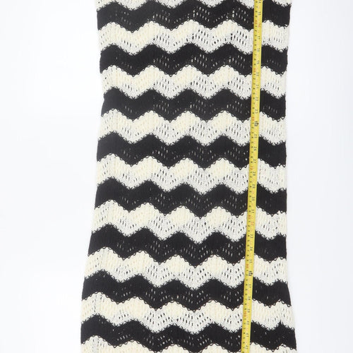New Look Women’s Black Beige Crochet Knit Midi Slip Dress Size M