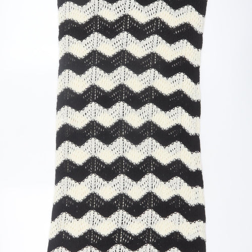 New Look Women’s Black Beige Crochet Knit Midi Slip Dress Size M