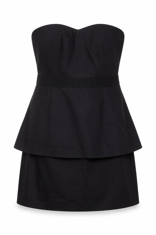 Front view of Coast Women's Black Strapless Layered Short Dress, size 16