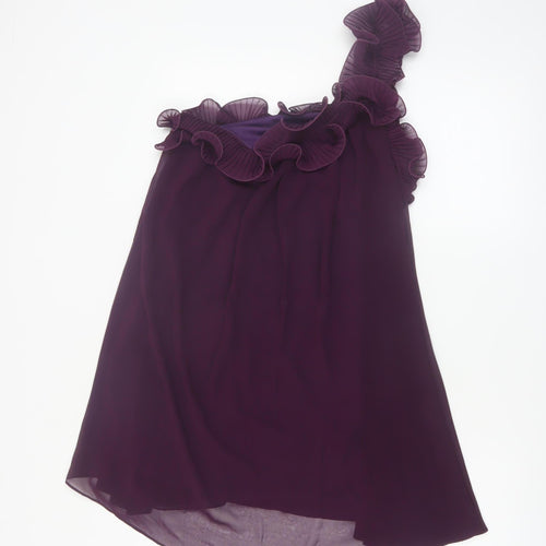 Miso Women Purple Size 12 One Shoulder Ruffle Chiffon Dress