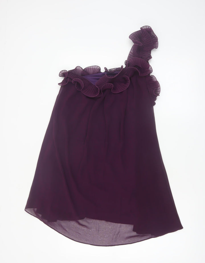 Miso Women Purple Size 12 One Shoulder Ruffle Chiffon Dress