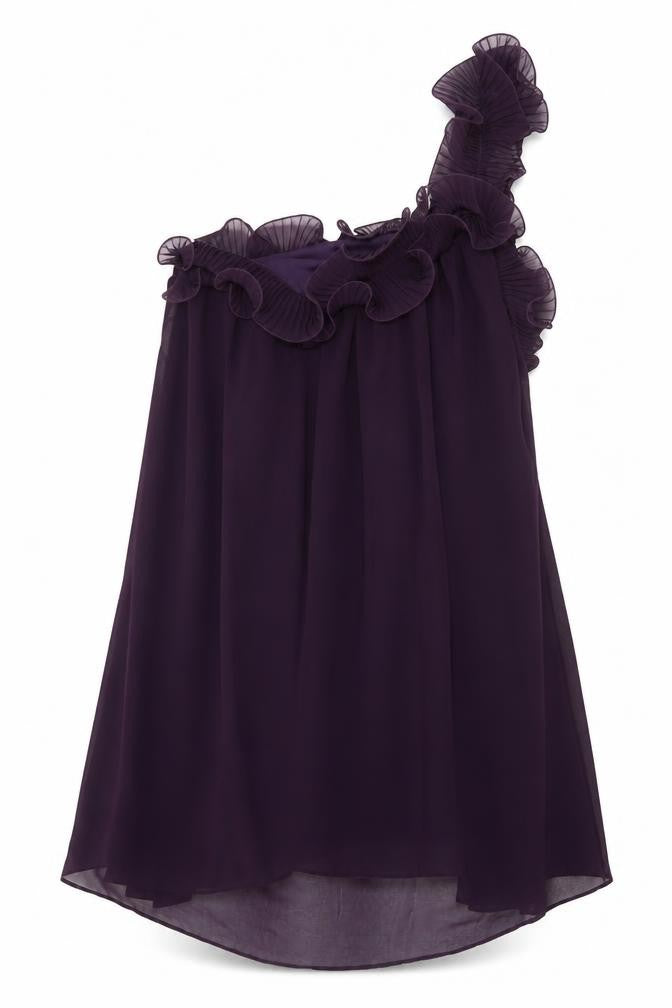 Miso Women Purple Size 12 One Shoulder Ruffle Chiffon Dress