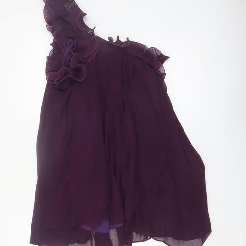 Miso Women Purple Size 12 One Shoulder Ruffle Chiffon Dress