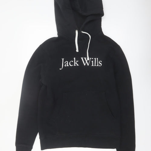 Jack Wills Men's Black Pullover Hoodie S Regular Fit Logo Fleece