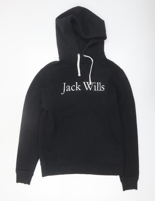 Jack Wills Men's Black Pullover Hoodie S Regular Fit Logo Fleece