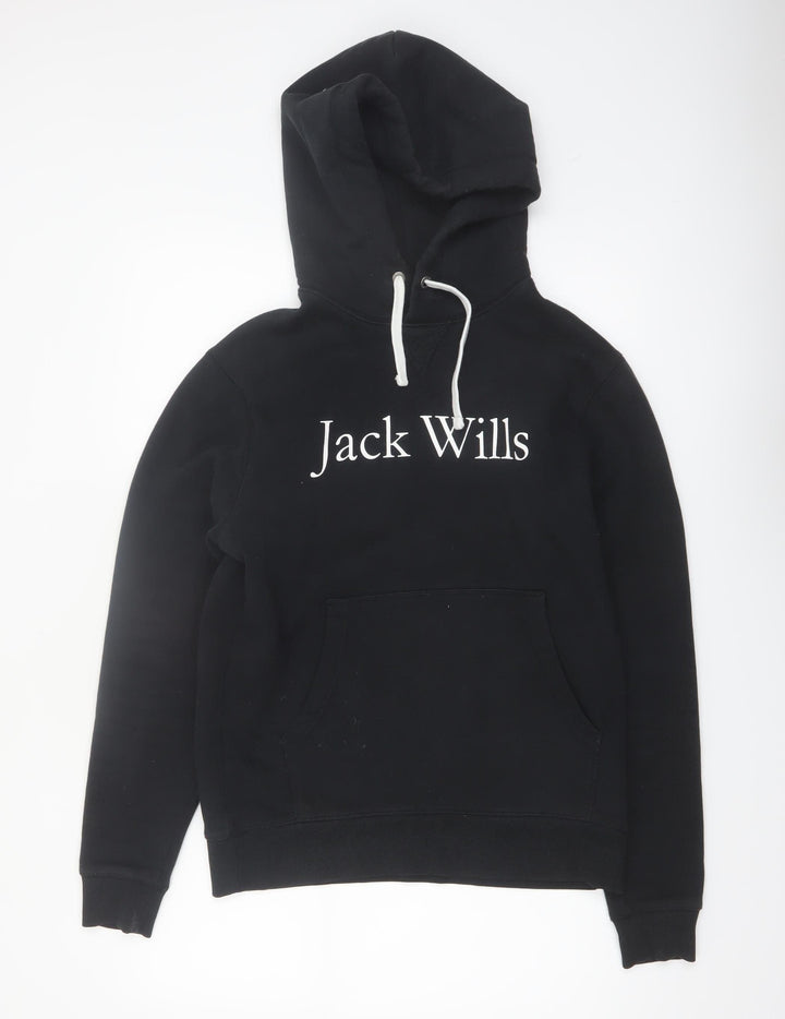 Jack Wills Men's Black Pullover Hoodie S Regular Fit Logo Fleece