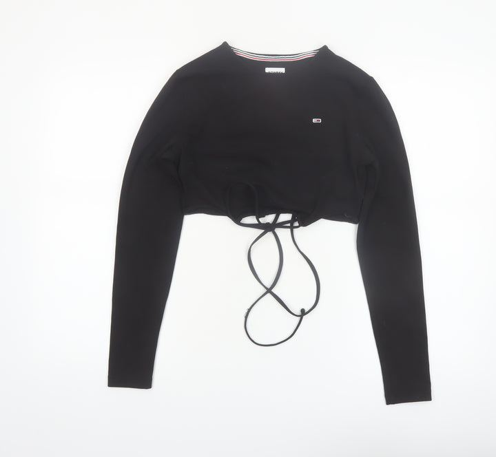 Tommy Jeans Women's Black Cropped Long Sleeve Top M