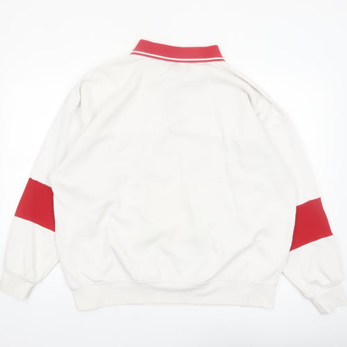 H&M Men’s White Red Montreux Graphic Collared Henley Sweatshirt M