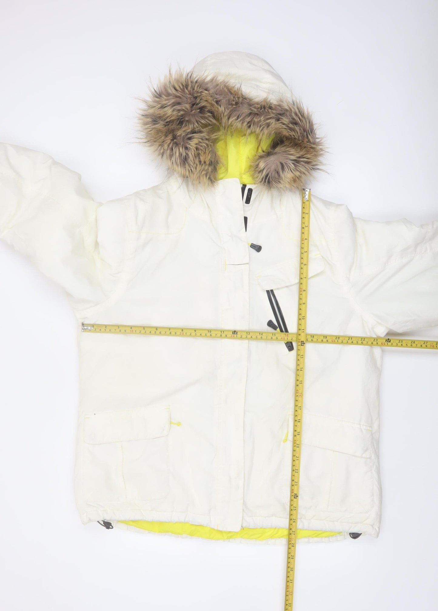 Fat Face Women White Faux Fur Hooded Ski Jacket Size 18 Waterproof Warm