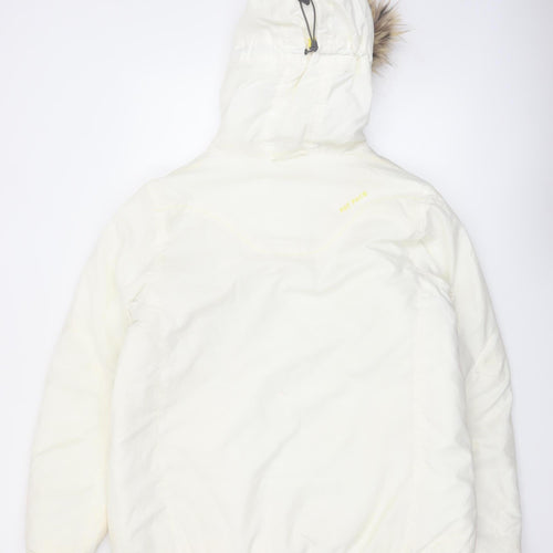Fat Face Women White Faux Fur Hooded Ski Jacket Size 18 Waterproof Warm