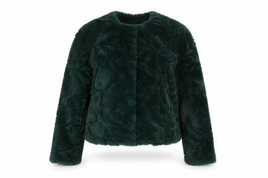Front view of Vero Moda Women’s Green Faux Fur Short Jacket, size S