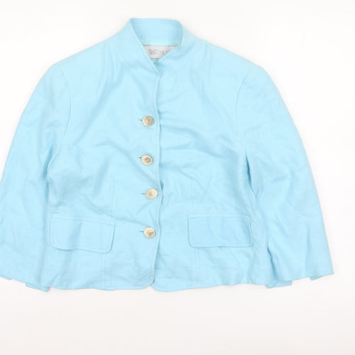 Worth Women Blue Linen Suit Jacket Size 2 Classic Tailored Blazer