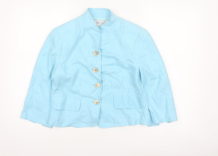 Worth Women Blue Linen Suit Jacket Size 2 Classic Tailored Blazer