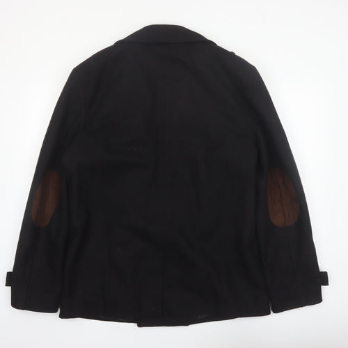 River Island Men's Black Wool Pea Coat L Classic Winter Jacket