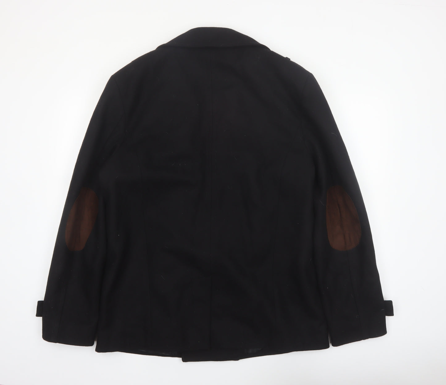 River Island Men's Black Wool Pea Coat L Classic Winter Jacket