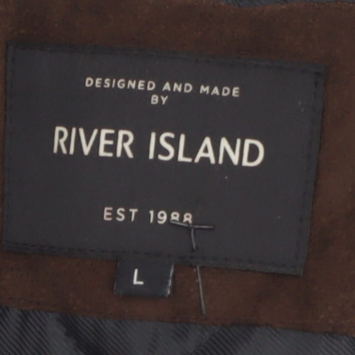 River Island Men's Black Wool Pea Coat L Classic Winter Jacket