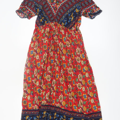 SHEIN Women's Multicoloured Floral Bohemian Midi Dress Size 8