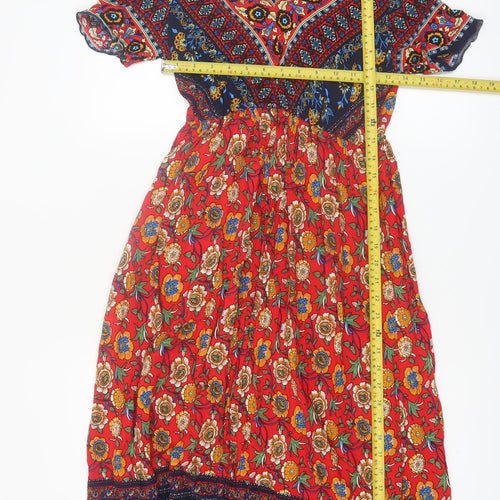 SHEIN Women's Multicoloured Floral Bohemian Midi Dress Size 8