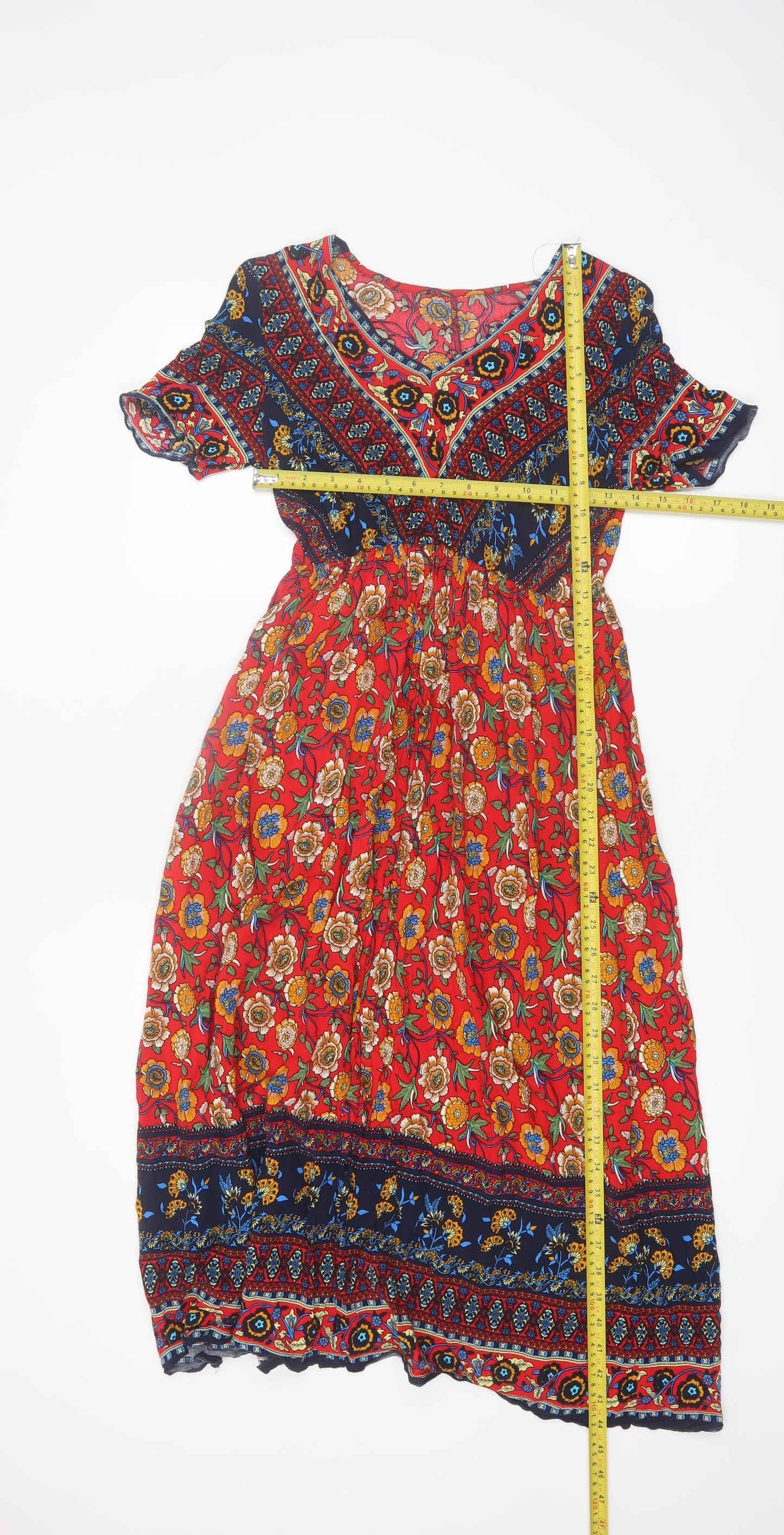 SHEIN Women's Multicoloured Floral Bohemian Midi Dress Size 8