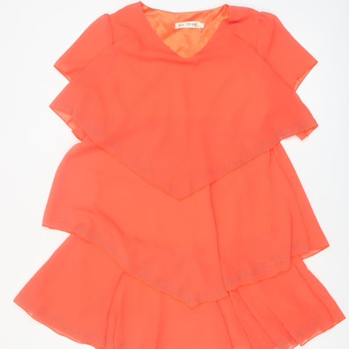 HA TONO Womens Orange Short Sleeve Layered Chiffon A-Line Dress XL