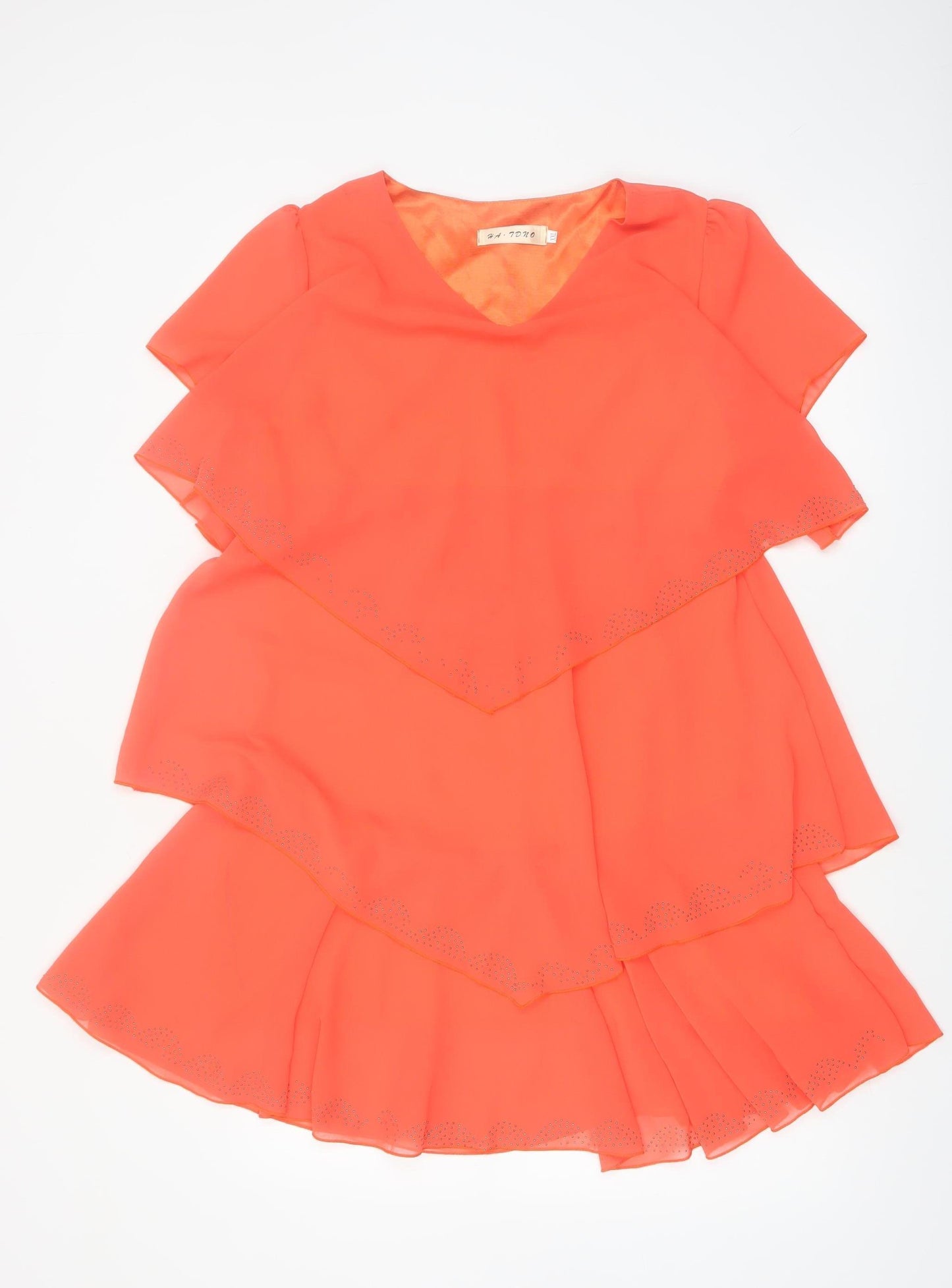 HA TONO Womens Orange Short Sleeve Layered Chiffon A-Line Dress XL
