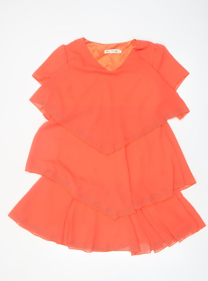 HA TONO Womens Orange Short Sleeve Layered Chiffon A-Line Dress XL