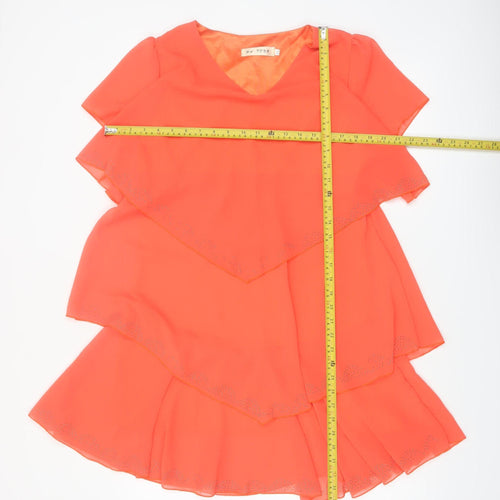 HA TONO Womens Orange Short Sleeve Layered Chiffon A-Line Dress XL