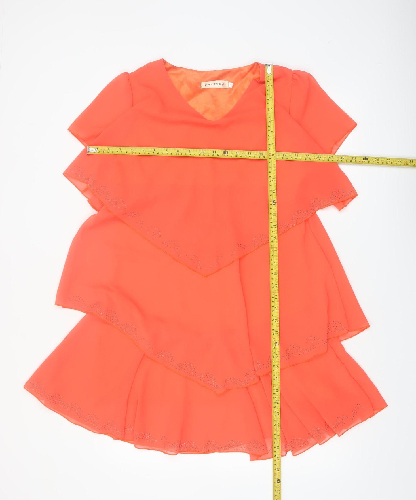 HA TONO Womens Orange Short Sleeve Layered Chiffon A-Line Dress XL