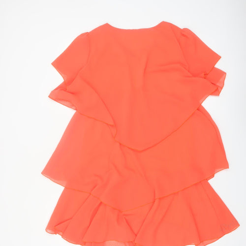 HA TONO Womens Orange Short Sleeve Layered Chiffon A-Line Dress XL