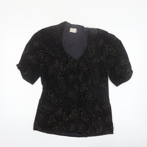 Charlotte Halton Women’s Black Beaded Velvet Blouse Size 12 Evening Classic