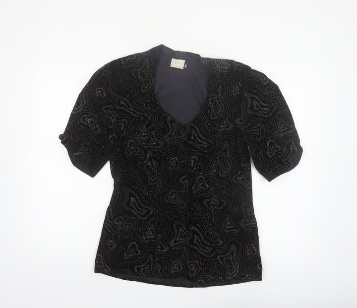 Charlotte Halton Women’s Black Beaded Velvet Blouse Size 12 Evening Classic