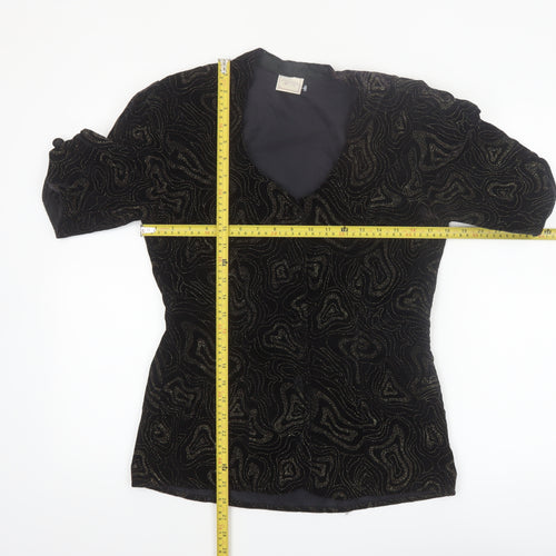 Charlotte Halton Women’s Black Beaded Velvet Blouse Size 12 Evening Classic