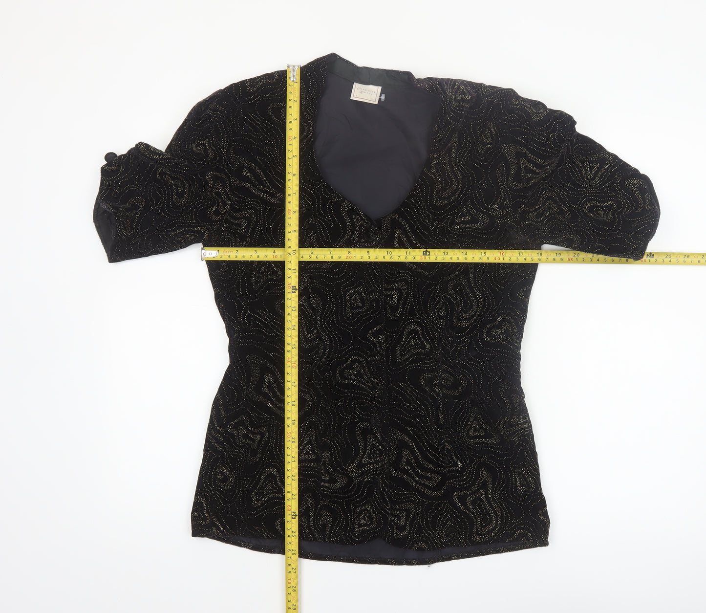 Charlotte Halton Women’s Black Beaded Velvet Blouse Size 12 Evening Classic