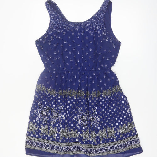 H&M Women Blue Sleeveless A-Line Short Dress Size 14