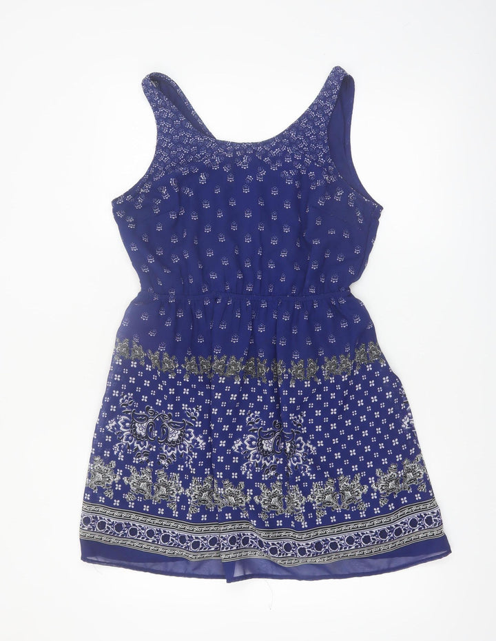 H&M Women Blue Sleeveless A-Line Short Dress Size 14